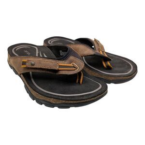Aetrex Brown Leather Arch Support Orthotic Thong Sandals Flip Flops Size 10 Mens